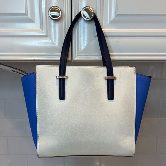 Kate Spade Purse Handbag Leather Crossbody Color Block Blue Satchel Tote Bag - Picture 5 of 16